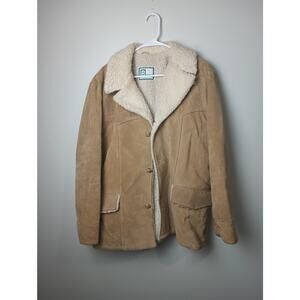Vtg Genuine Split Cowhide Leather Faux Shearling Suede Jacket Coat Brigham 42